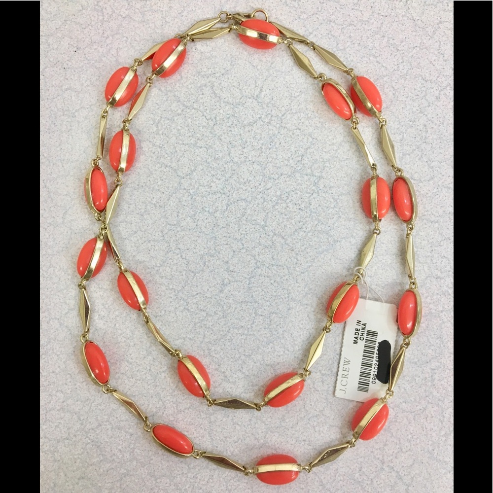 Pretty NWT J. Crew coral/gold long necklace